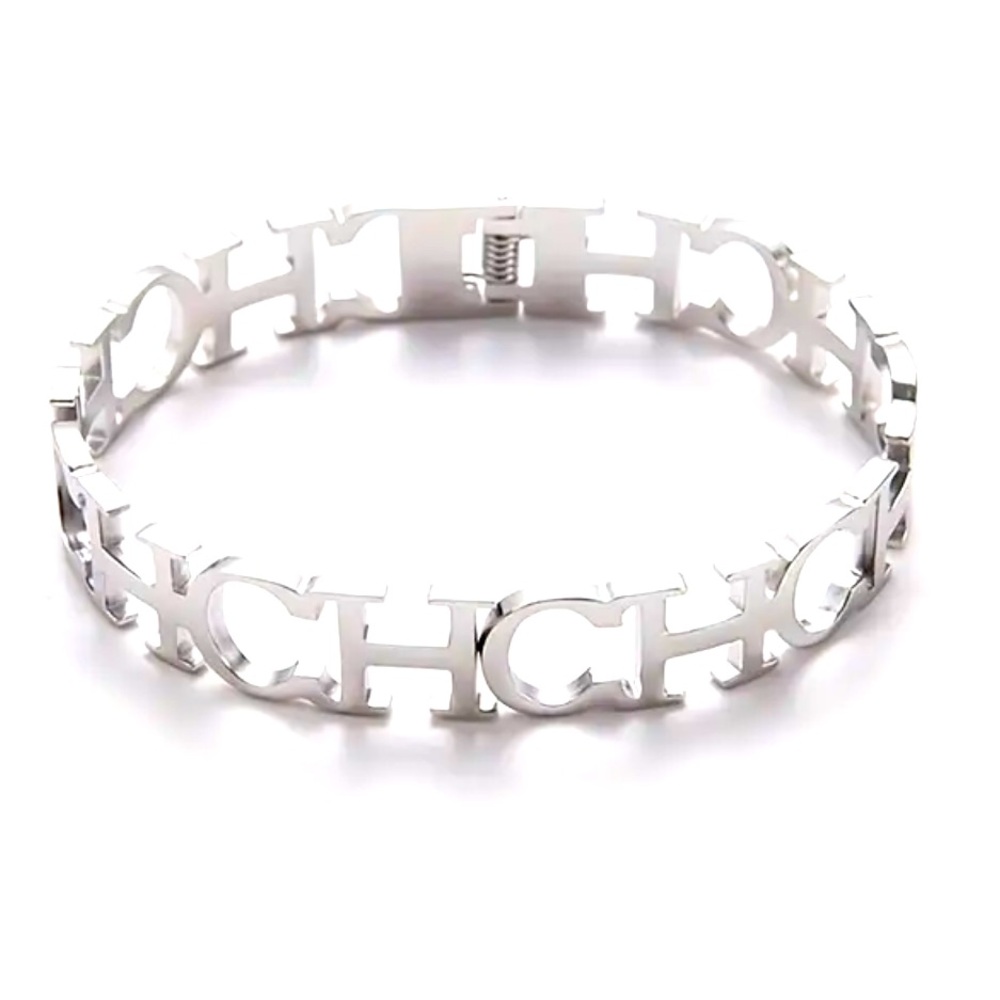 “CH” Initial Bold Letter Openwork Stainless Steel Bracelet - Picture 2 of 3